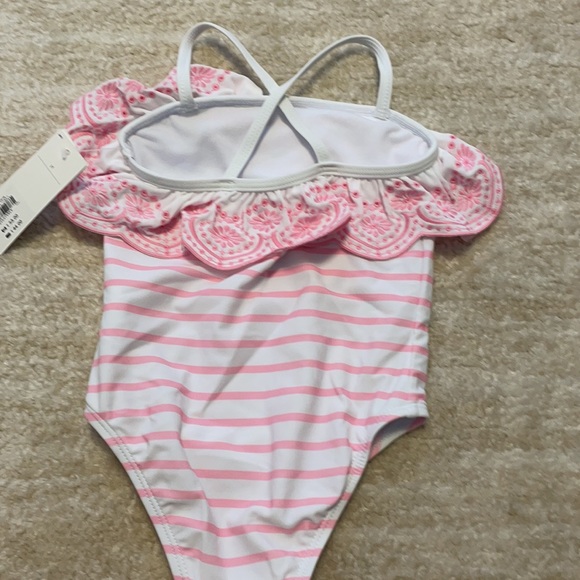 Janie and Jack Pink striped bathing suit with appliqué details! - Picture 5 of 7